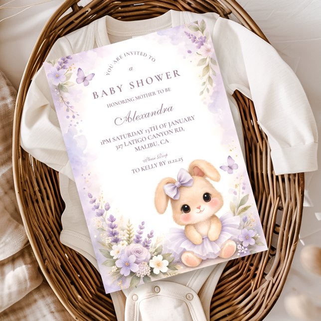 Convite Chá de Bebê Floral Coelho Lavanda (Criador carregado)