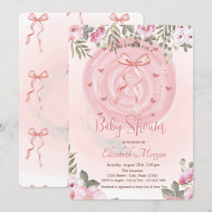 Convite Chá de Bebê Floral com Laço Rosa