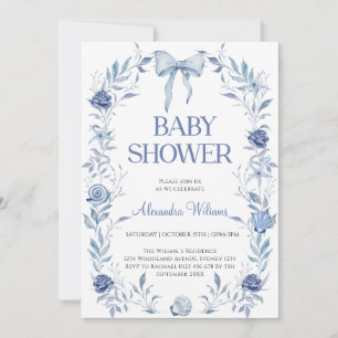 Convite Chá de Bebê Floral Concha Azul