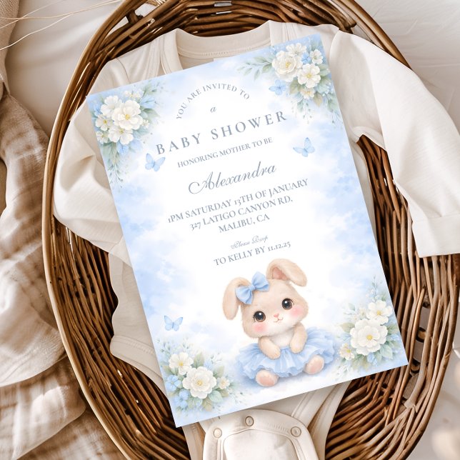 Convite Chá de Bebê Floral da Blue Bunny (Criador carregado)