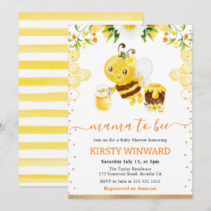 Convite Chá de Bebê Floral de Aquarela Abelha
