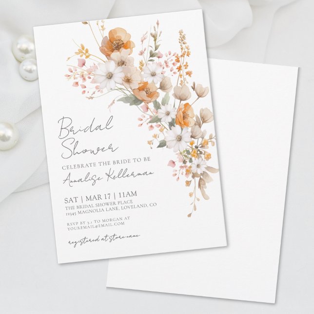 Convite Chá de Bebê Floral de Flores Silvestres Elegantes (Elegant Wildflower Floral Bridal Shower Invitation )