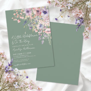 Convite Chá de Bebê Floral de Flores Silvestres Verde Salv