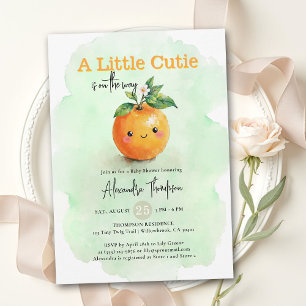 Convite Chá de Bebê Floral de Laranja Menta Little Cutie