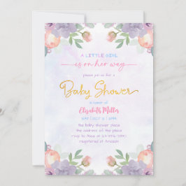 Convite Chá De Bebê Floral De Molho Puro De Aquarela