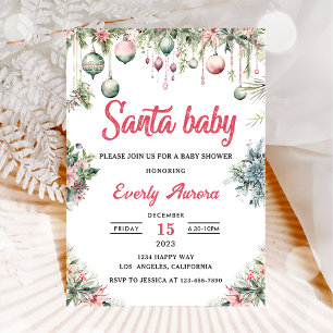 Convite Chá de Bebê Floral de Natal Santa Baby