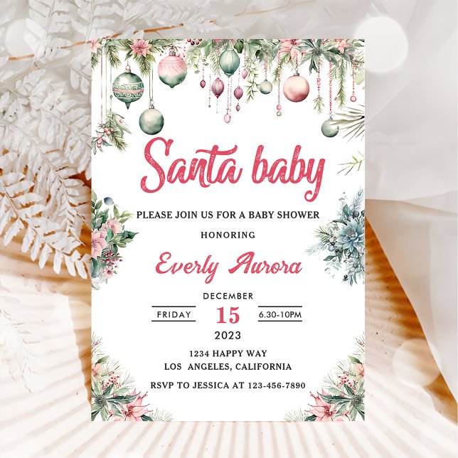 Convite Chá de Bebê Floral de Natal Santa Baby (Criador carregado)