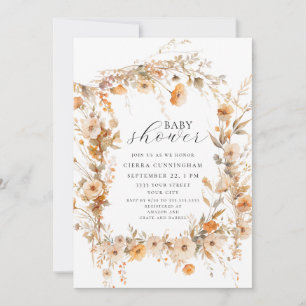 Convite Chá de Bebê Floral de Outono Elegante
