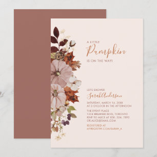 Convite Chá de Bebê Floral de Outono Rústico Abóbora