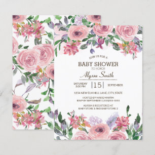 Convite Chá de Bebê Floral de Primavera em Aquarela Rosa L