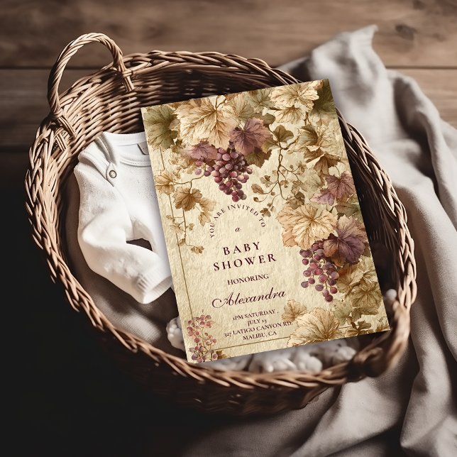 Convite Chá de Bebê Floral de Uva da Vinha (Criador carregado)