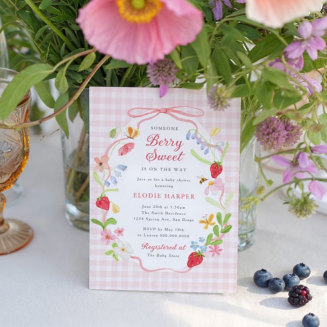 Convite Chá de Bebê Floral Doce de Morango (Criador carregado)