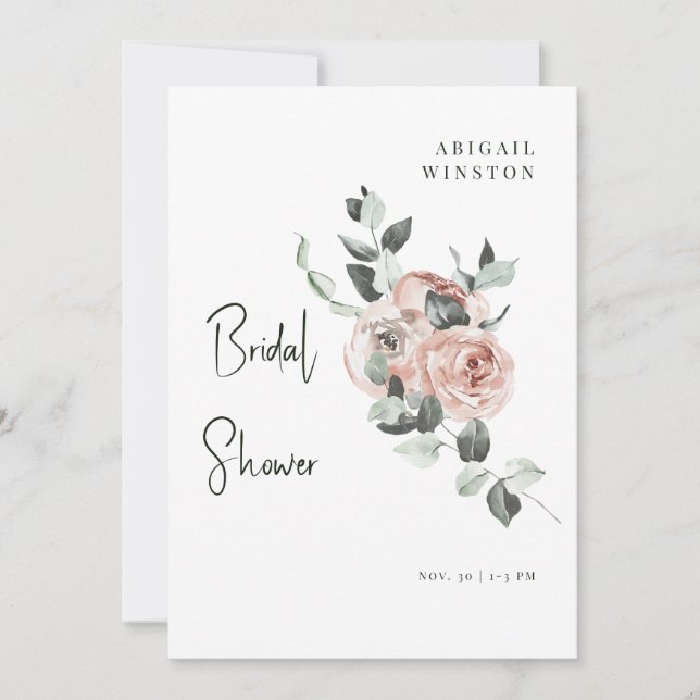 Convite Chá de Bebê Floral e Eucalipto Rosa (Frente)