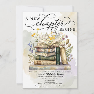 Convite Chá de Bebê Floral e Livro Elegante Um Novo Capítu