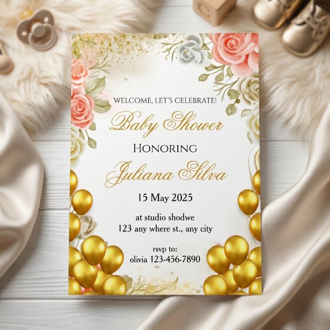 Convite Chá de Bebê Floral Elegante (Criador carregado)