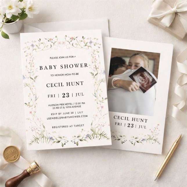 Convite Chá de Bebê Floral Elegante (Criador carregado)