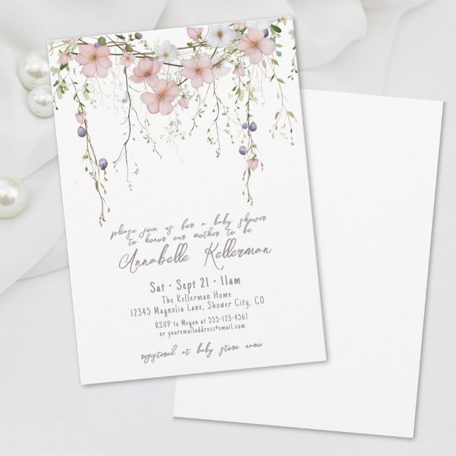 Convite Chá de Bebê Floral Elegante (Elegant Wildflower Floral Baby Shower Invitation)
