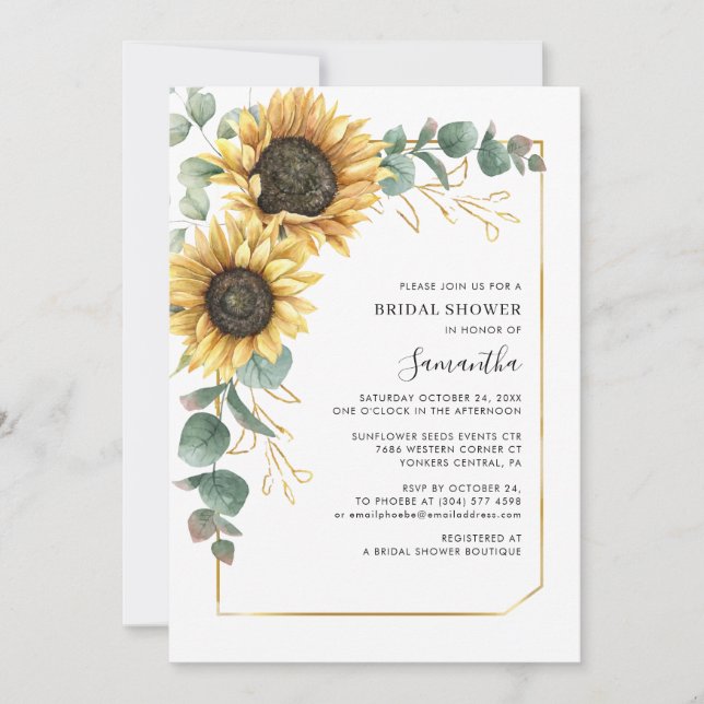 Convite Chá de Bebê Floral Elegante com Girassóis e Eucali (Frente)