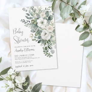 Convite Chá de Bebê Floral Elegante de Eucalipto