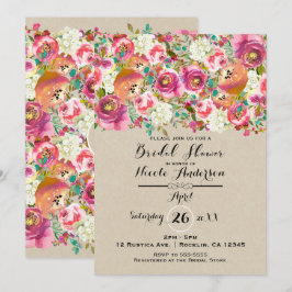 Convite Chá de Bebê Floral Elegante & Kraft Shabby Chic