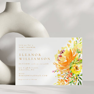 Convite Chá de Bebê Floral em Aquarela Amarela Elegante