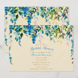 Convite Chá de Bebê Floral em Aquarela Azul Creme