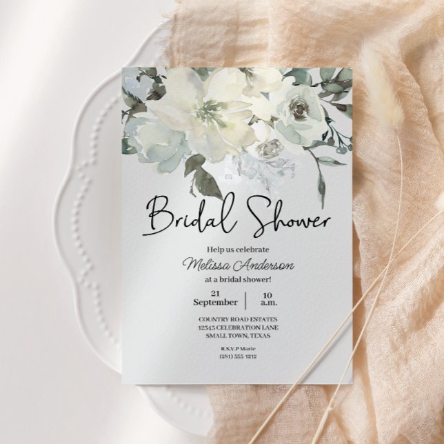 Convite Chá de Bebê Floral em Aquarela Branco Marfim (Criador carregado)