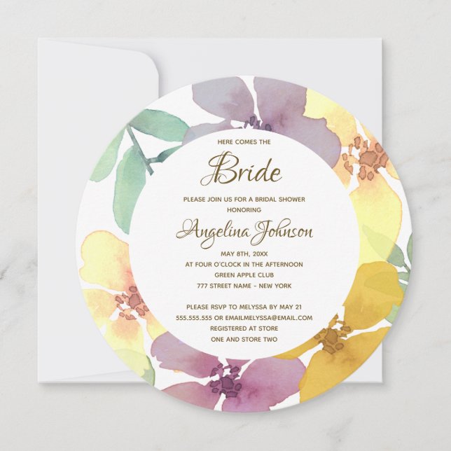 Convite Chá de Bebê Floral em Aquarela Elegante (Frente)