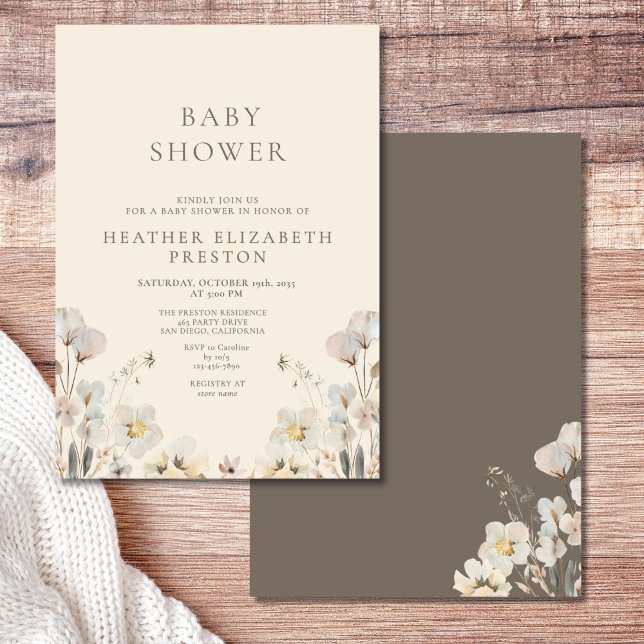 Convite Chá de Bebê Floral em Aquarela Elegante  (Criador carregado)