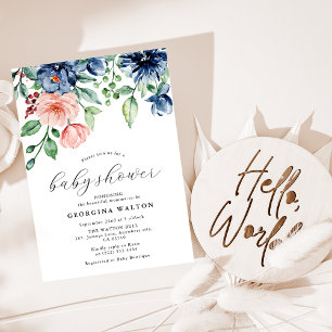 Convite Chá de Bebê Floral em Aquarela Elegante
