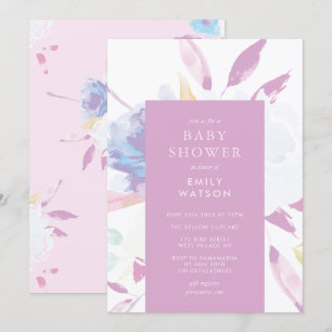Convite Chá de Bebê Floral em Aquarela Moderna Roxa
