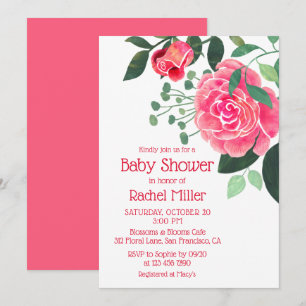 Convite Chá de Bebê Floral em Aquarela Rosa
