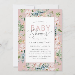 Convite Chá de Bebê Floral em Aquarela Rosa