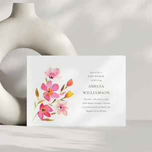 Convite Chá de Bebê Floral em Aquarela Rosa Encantador