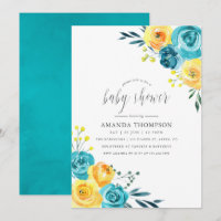 Chá de Bebê Floral em Aquarela Turquesa e Amarelo