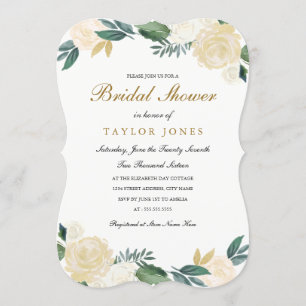 Convite Chá de Bebê Floral em Ouro Branco Elegante