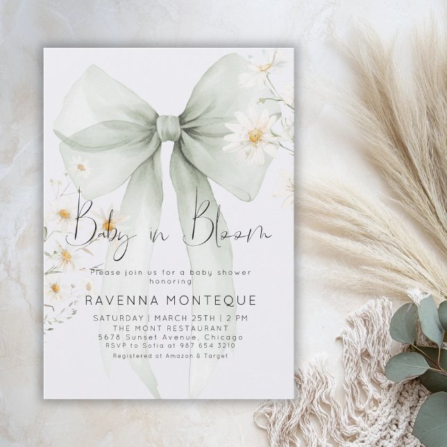 Convite Chá de Bebê Floral em Verde Pastel Bebê em Flor  (Criador carregado)