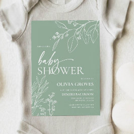 Convite Chá de Bebê Floral em Verde Salvia