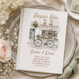 Convite Chá de Bebê Floral Francês Bonjour Bebe