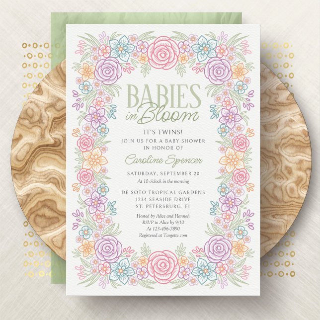 Convite Chá de Bebê Floral Gêmeos Bebês em Flor (Criador carregado)