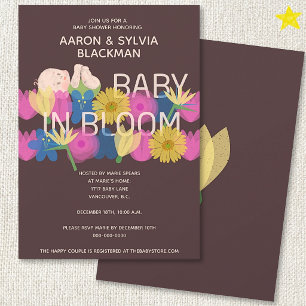 Convite Chá de Bebê Floral Impresso Riso Marrom Moderno