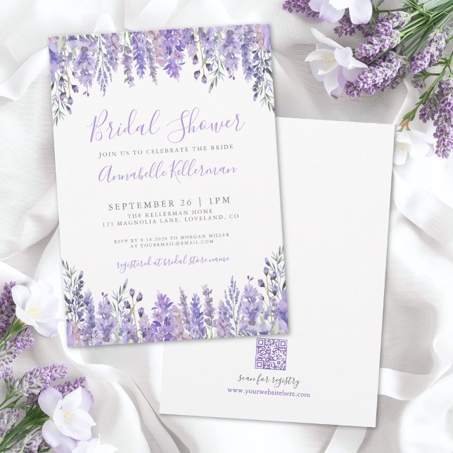 Convite Chá de Bebê Floral Lavanda Elegante (Elegant Lavender Floral Bridal Shower Invitation)