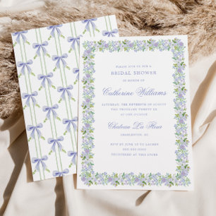 Convite Chá de Bebê Floral Lavanda Preppy com Listras e La