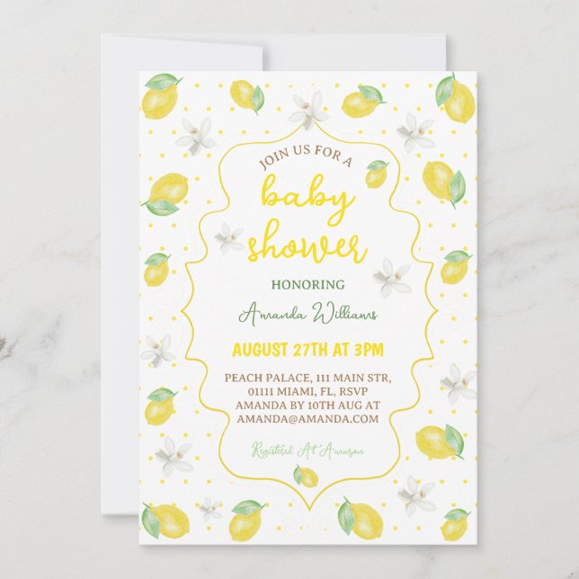Convite Chá de Bebê Floral Limão Citrus Cute (Frente)