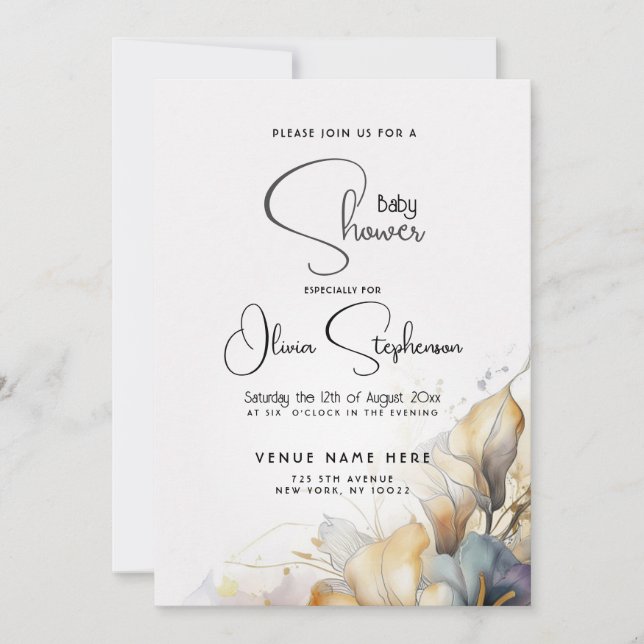 Convite Chá de Bebê Floral Lírio de Calla Boho Aquarela (Frente)