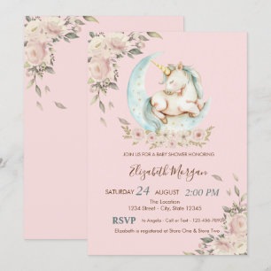 Convite Chá de Bebê Floral Lua Unicórnio Aquarela 