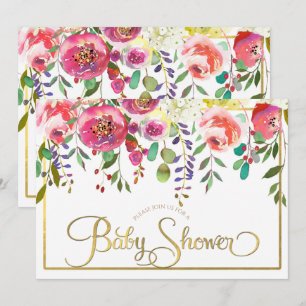 Convite Chá de Bebê Floral Moderno Aquarela