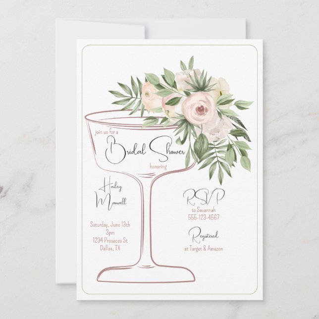 Convite Chá de Bebê Floral Moderno com Aquarela Champagne (Frente)