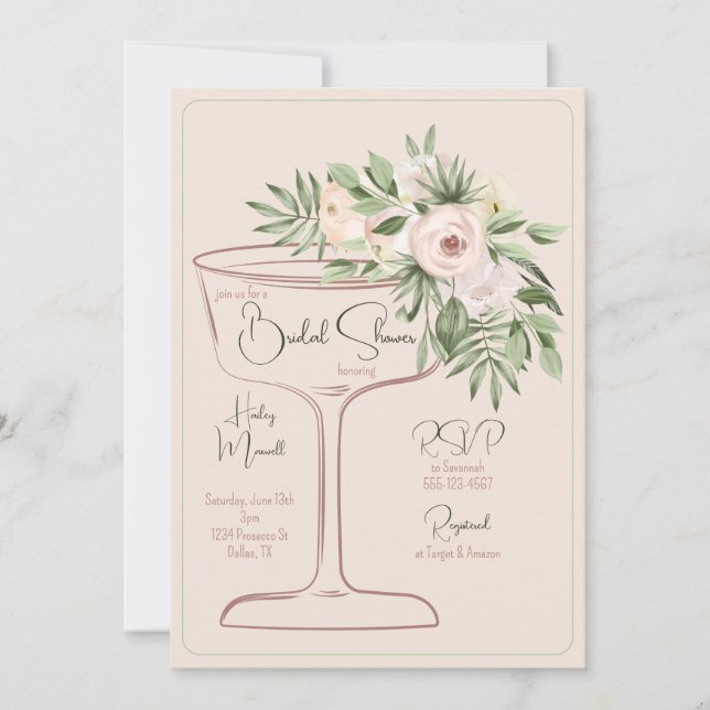 Convite Chá de Bebê Floral Moderno com Aquarela Champagne (Frente)