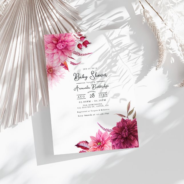 Convite Chá de Bebê Floral Outono Burgundy e Blush (Burgundy and Blush Autumn-Fall Floral Baby Shower Invitation)